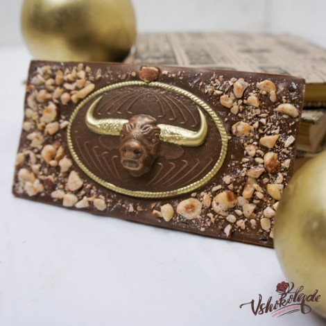 Плитка шоколадная барельеф «Бык в орехах» (14,5*7 см, 100 гр.)